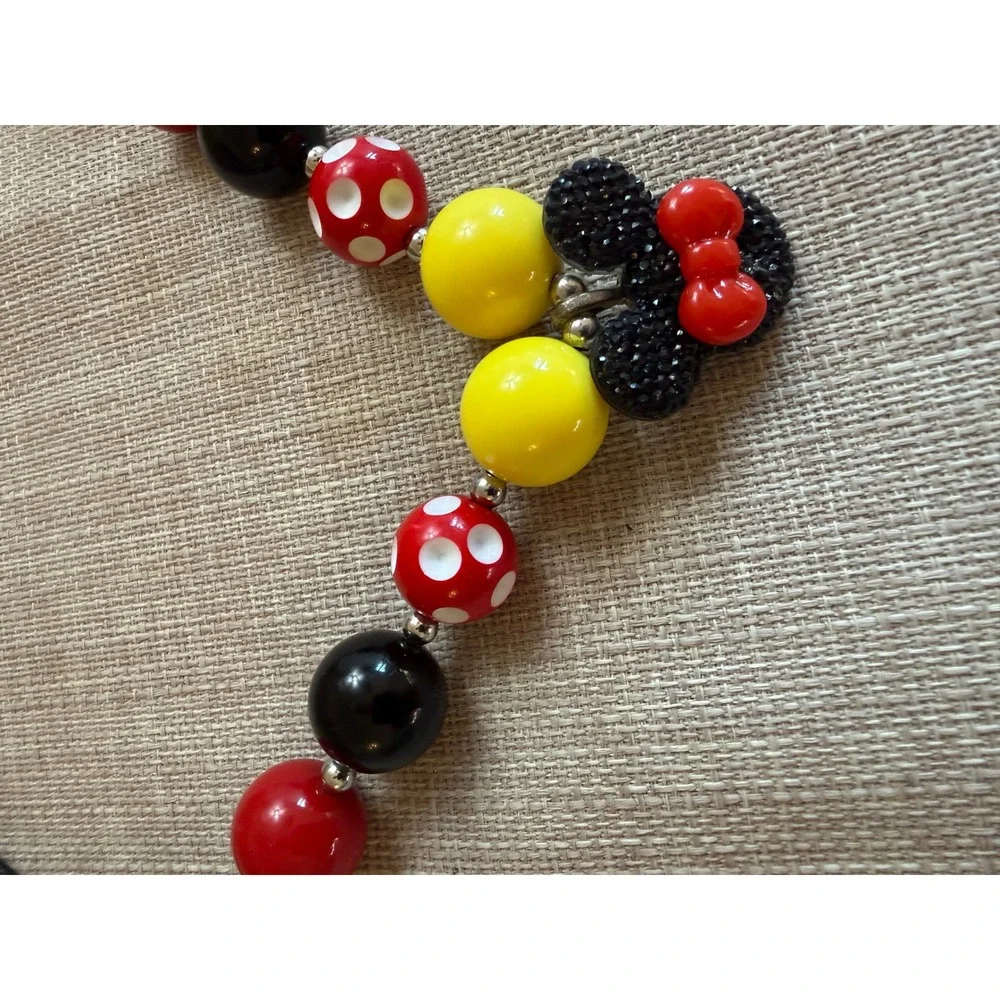 Mouse Chunky Bubblegum Bead Necklace Girls Red Black Yellow OS